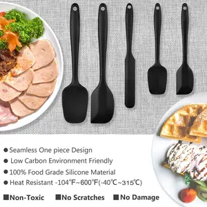 Food Grade Silicone Spatulas Spoons Set Kitchen Utensils For Baking, Cooking, And Mixing High Heat Resistant Rubber Spatula, Non Stick Dishwasher Safe BPA-Free Multicolor Black