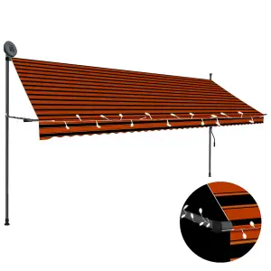 Berkfield Manual Retractable Awning with LED 400 cm Orange and Brown