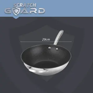 Prestige Scratch Guard Silver Round Stainless Steel Induction Suitable Modern Stir-Fry Wok Pan 29cm