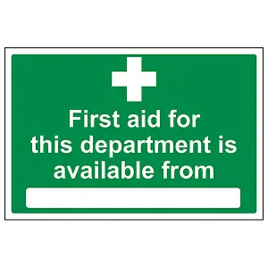 Department First Aid Available Sign - Rigid Plastic - 300x200mm (x3)