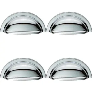 4x Cabinet Cup Pull Handle 91 x 45mm 76mm Fixing Centres Polished Chrome