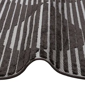 Black Outdoor Rug, Geometric Striped Stain-Resistant Rug For Patio Decks, 3mm Modern Outdoor Area Rug- 160cm X 220cm