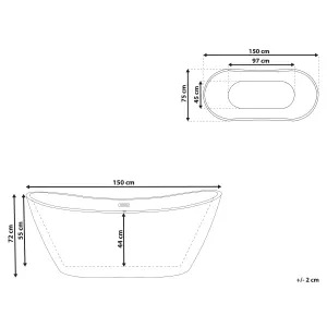 Freestanding Bath 1500 x 750 mm White ANTIGUA