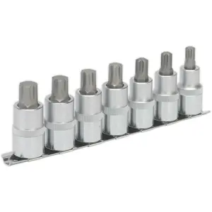 7pc Ribe Star Socket Bit Set - 1/2" Square Drive - 55mm Long S2 Steel Shafts