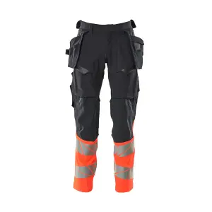 Mascot Accelerate Safe Trousers with Holster Pockets - Dark Navy/Hi-Vis Red   (38.5) (Leg Length - Short)