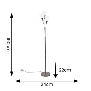 ValueLights Kristina Silver 3 Arm Floor Lamp with White Frosted Glass Shades - LED Bulb Included