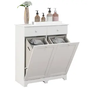 HOMCOM Modern Bathroom Cabinet with Laundry Baskets and 2 Drawers White