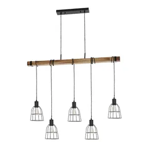 Luminosa Industrial And Retro Hanging Pendant Black 5 Light , E27