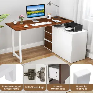 COSTWAY L-Shaped Desk with File Cabinet Reversible Corner Computer Desk with 3 Drawers