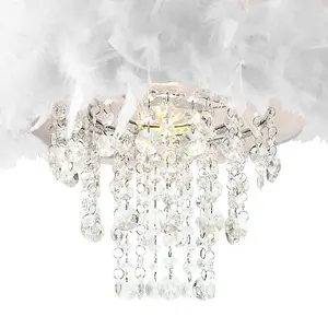 Contemporary White Feather Pendant Light Shade with Transparent Acrylic Droplets