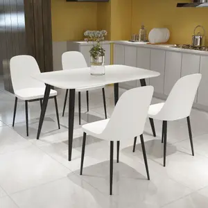 Core Products Aspen White 120cm Rectangular Dining Table with 4 White Plastic Duo Design Chairs