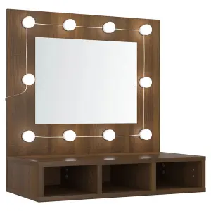 Berkfield Mirror Cabinet with LED Brown Oak 60x31.5x62 cm