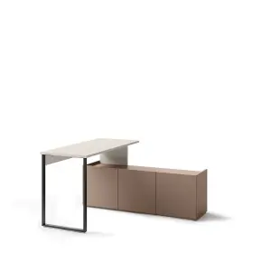 Expansive Cashmere & Truffle Desk H770mm W2610mm D550mm - Modern Design with Integrated Storage