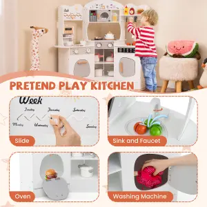 COSTWAY Corner Wooden Play Kitchen Kids Toy Kitchen Set with Lights & Sounds