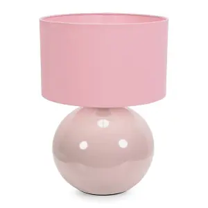 ValueLights Bosco Stone Natural Ceramic Table Lamp with Blush Pink Drum Shade