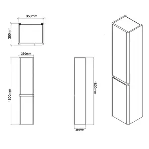 Bathroom Wall Mounted Tall Storage Unit 350mm Wide - Storm Grey Gloss - (Urban) - Brassware Not Included