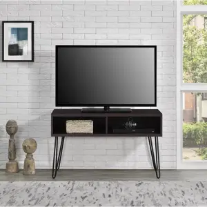 Dorel Owen Espresso Retro TV Stand Wooden Metal Table Furniture With Shelves Up To 42"