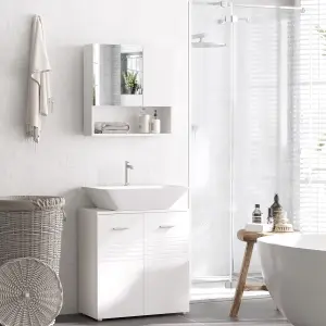 kleankin Bathroom Wall-Mounted Mirror Cabinet w/ Double Door Adjustable Shelves