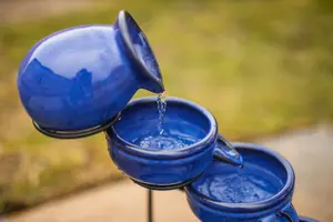 Ceramic Royal Blue Solar Powered Garden Water Feature with Glazed Effect