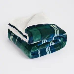 OHS Husdon Flannel Check Fleece Throw - Navy/Green