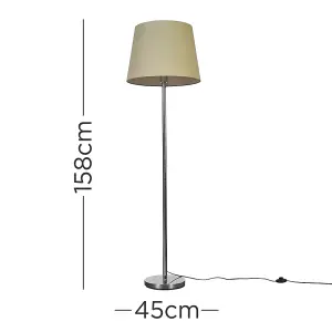 ValueLights Modern Polished Chrome Metal Standard Floor Lamp With Beige Tapered Shade - Includes 6w LED Bulb 3000K Warm White