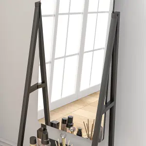 HOMCOM Movable Full Length Mirror Adjustable Full Body Mirror with 2 Shelves