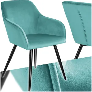 Chair Marilyn - with armrests, padded, velvet look, black steel legs - turquoise/black