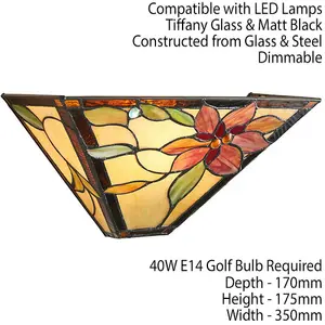 Tiffany Glass Wall Light Cream & Bold Red Flower Shade Interior Sconce i00251