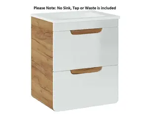 Bathroom 500 Vanity Unit Sink Wall Cabinet Drawer White Gloss Oak Compact Aruba