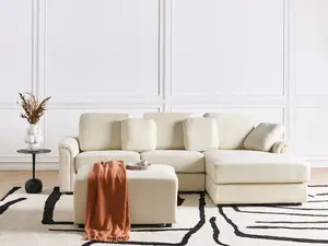 Left-Hand Corner Sofa with Ottoman KOHLO Light Beige Fabric Left Hand