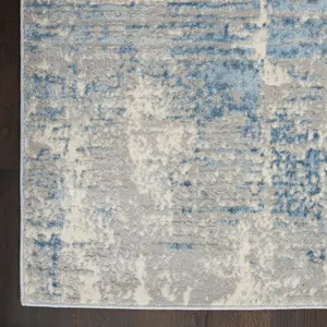 Ivory Grey Blue Modern Easy to Clean Abstract Rug For Dining Room Bedroom Living Room -69 X 221cm (Runner)