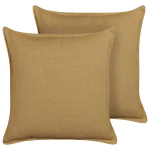 Set of 2 Cushions SUBULATA Linen 45 x 45 cm Solid Mustard