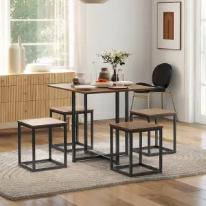 HOMCOM 5 PCS Industrial Boxy Table & Stool Set Metal Frame Cool Dining Seating