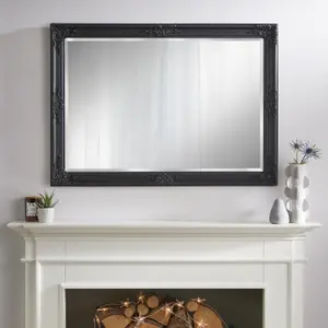 Wall Mirror Highbury Antique Rectangular Shape with Black Frame - H 104cm x W 74cm x D 3.5cm for Hanging in Any Living Area