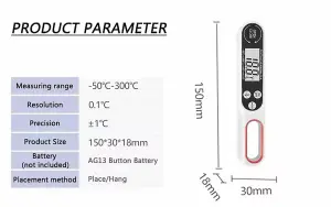 Digital Meat Thermometer For Kitchen, BBQ, Oven Instant Reading Foldable Long Probe, Bright Backlit LCD Screen Auto Shut Off