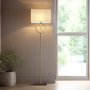 Lizzy Antique Brass Floor Lamp with Cream Shade