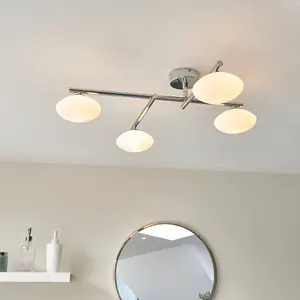 Luminosa Oristano Bathroom 4 Light Ceiling Semi Flush Chrome Plate & Matt Opal Glass IP44