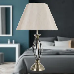 First Choice Lighting Cigar Antique Brass 55cm Table Lamp with Off White Fabric Shade