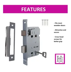 3 Lever Mortice Chrome Sash Lock Key 2.5" 64mm Bolt Through Reversable Bathroom Handle Locks