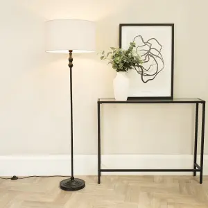 ValueLights Maggie Black Metal Candlestick Floor Lamp with White Fabric Lamp Shade and LED Bulb