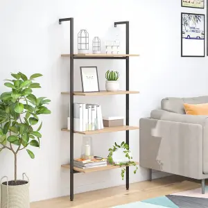 Berkfield 4-Tier Leaning Shelf Light Brown and Black 64x35x152.5 cm