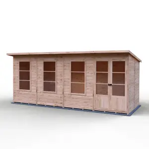 Dahlia 16x6ft Pent Summerhouse with double doors and 3 opening windows