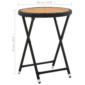 Berkfield Tea Table Black 60 cm Poly Rattan and Solid Acacia Wood