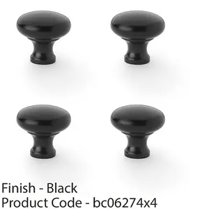 4 PACK - Victorian Round Door Knob - Matt Black 32mm - Kitchen Cabinet Pull Handle