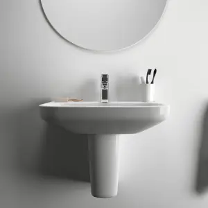 Ideal Standard i.life A Gloss White Rectangular Wall-mounted Semi-pedestal Basin (H)48.5cm (W)55cm