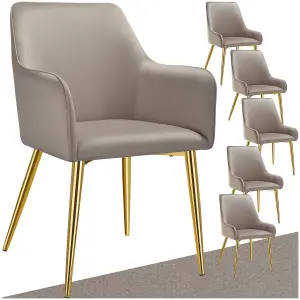 Dining Chair Avane - velvet look, padded armchair, high backrest and armrests - taupe