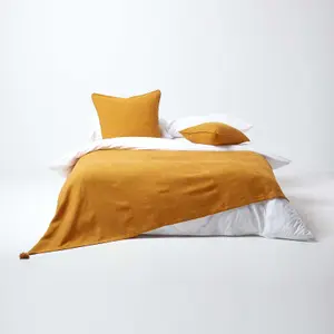 Homescapes Cotton Rajput Ribbed Mustard Throw, 225 x 255cm