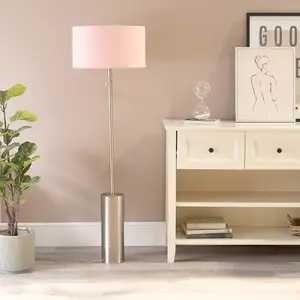 ValueLights Lexy Brushed Chrome Rotary Dimmer Switch Floor Lamp with Blush Pink Drum Shade