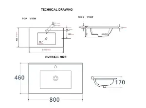 Bathroom Basin Sink 800mm 80cm White Cloakroom Ceramic Inset Single Bowl UP