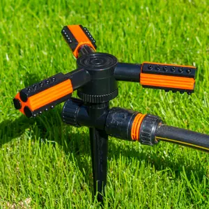 Garden lawn tri-arm adjustable irrigation sprinkler on spike